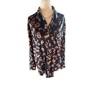 Entro Leopard Print Button Down Velvety Blouse - Size Small